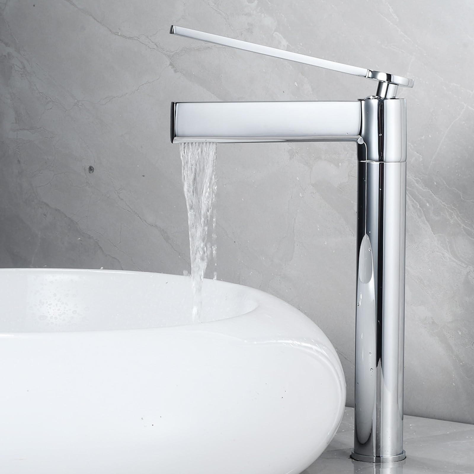FQWNCIEG High Rise Waterfall Tap for Countertop Basin Single Hole Bathroom Sink Taps Hot and Cold Tall Basin Tap,Chrome Plated