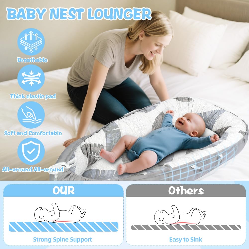 HOTUT Riduttore Lettino Neonato,Bozzolo Culla per Bebè neonata bilaterale,100% Cotone Nido per Neonati,Sacco a Pelo per Neonati Portatile e Lettino da viaggio
