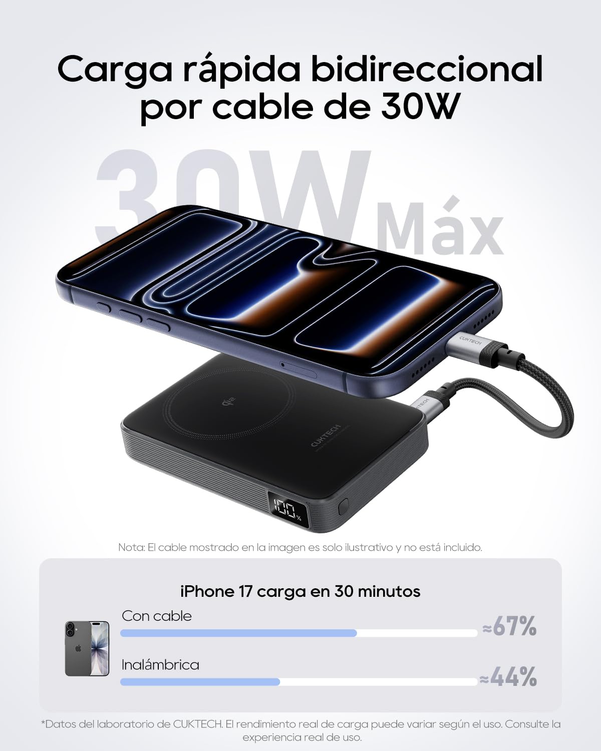 CUKTECH Power Bank Inalámbrico 10000mAh Batería Externa Magnético con Carga Rápida USB C 30W, Cargador Portátil Compatible con iPhone 17 Pro MAX Air 16 15 14 13 12 Mini Plus Pro MAX