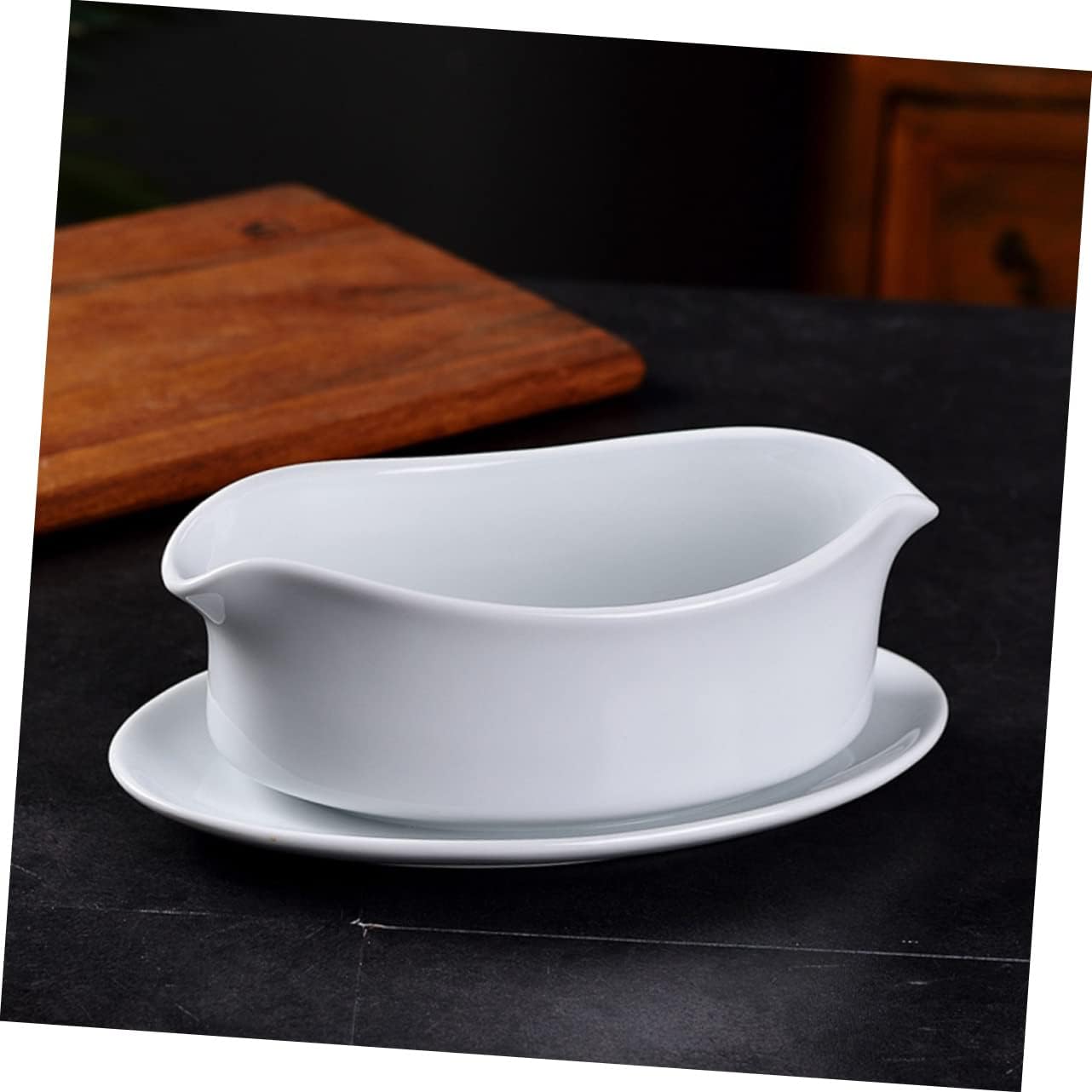 BESTYASH Ceramic Sauce Boat Gravy Dish with Saucer Practical Condiment Container for Vinegar Salad Dressing Spices Easy Clean Serving Bowl for Dining Table