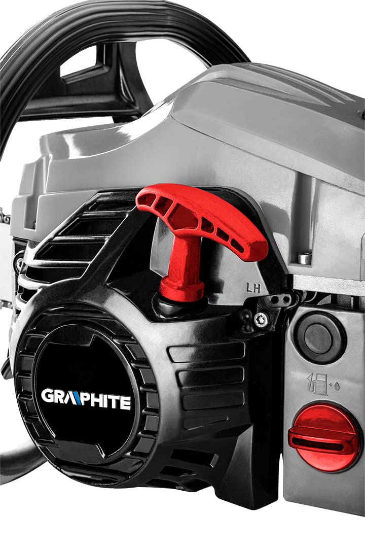 GRAPHITE Motosierra de gasolina 2 kW (2,7 km, barra de 18 pulgadas, 52 cm3, 2,7 kW, motor de combustión de 2 tiempos, barra de 45 cm, interruptor de succión automático, capacidad del depósito: 550
