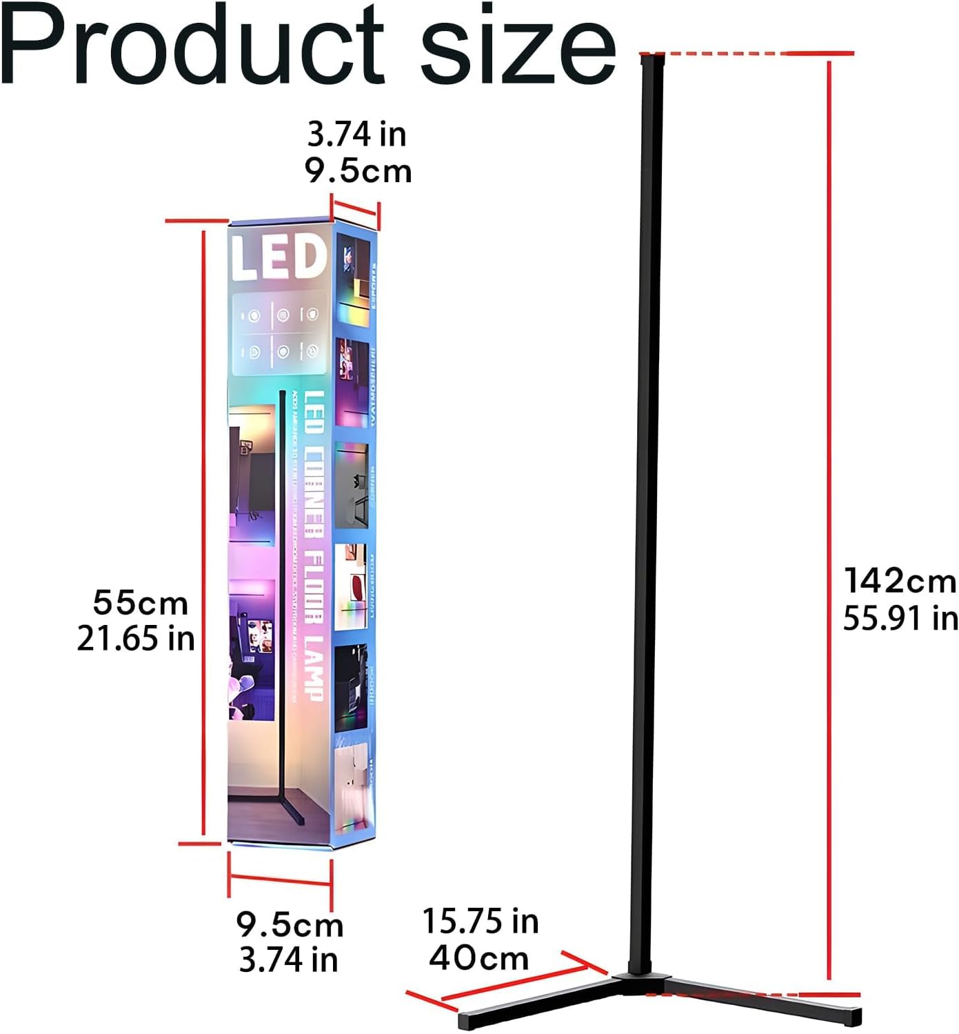Lámpara de pie LED, lámpara de esquina RGB inteligente de 142 cm con aplicación y control remoto, 16 millones de colores + luz ambiental que cambia de color de escena con sincronización de músi white