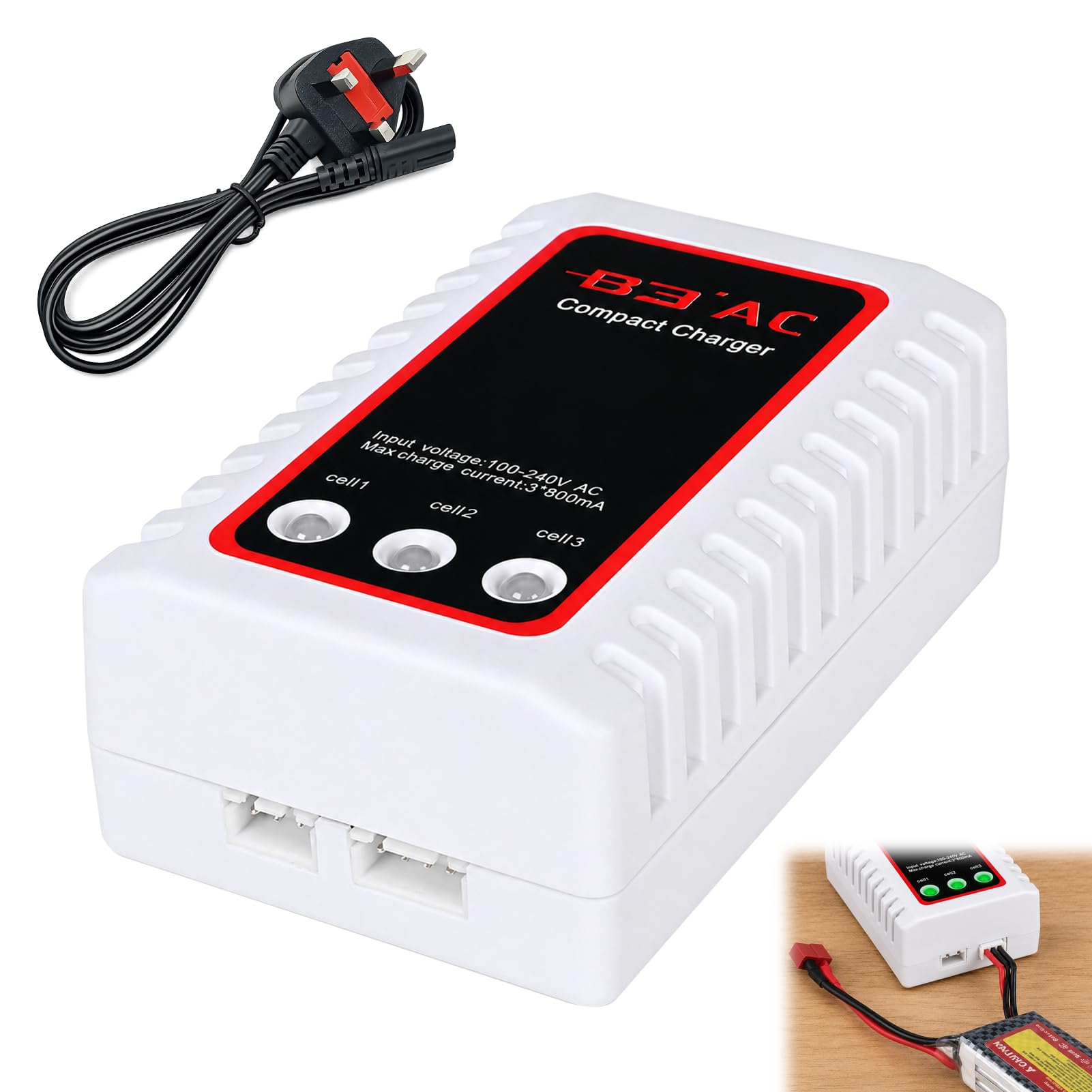 B3 Lipo Battery Charger, 2-3S Lipo Battery Balance Charger, Airsoft Batterys Chargers, RC Batterys Chargers, White7.4V-11.1V Compact Chargerss for RC Quadcopter Gun Drone Car Boat Etc