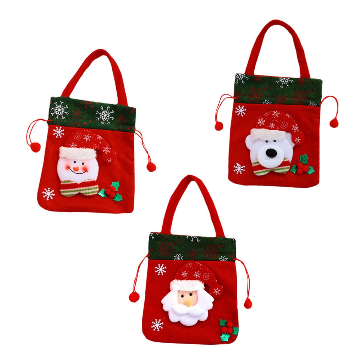 COLLBATH 3pcs Christmas Candy Storage Pouch Drawstring Bags for Festive Non-woven Candy Bags Attractive Patterns for Holiday Parties and Seasonal Celebrations