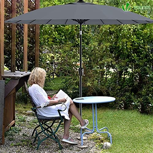VOUNOT 2.7m Shanghai Garden Parasol, Outdoor Patio Table Tilting Parasol Umbrella, with Crank Handle, Protective Cover, 18 Sturdy Ribs, Grey