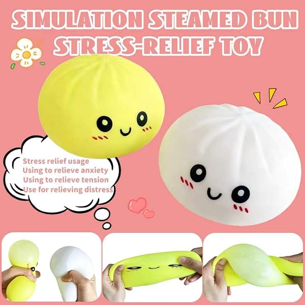 4PCS Dumpling Squishies Stress Balls, Dumpling Mystery Dumpling Squishy,Dumpling Stress Ball Large Squeeze Dough Ball Stress Relief Toy for Adults - 4
