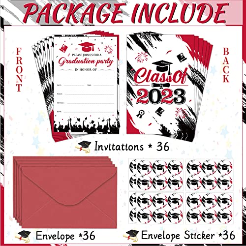 Graduation Party Invitations 36 Pcs 2023 Graduation White Black Red Invite Cards With Envelopes Grad Congrats Invitations Announcement Cards For Class Of 2023 High School College University Graduation Celebration Party Supplies #TOP2