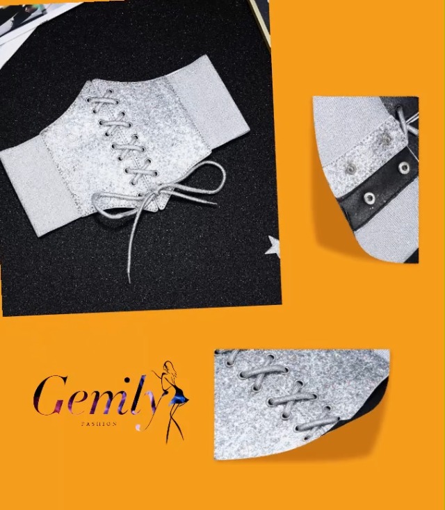 2255 Silver Waist Corset Belt Wide Dress Belts Fashion Waistband GEMILY Wide Silver Corset Belt Dress Sequin Waist Belts for  main image 4