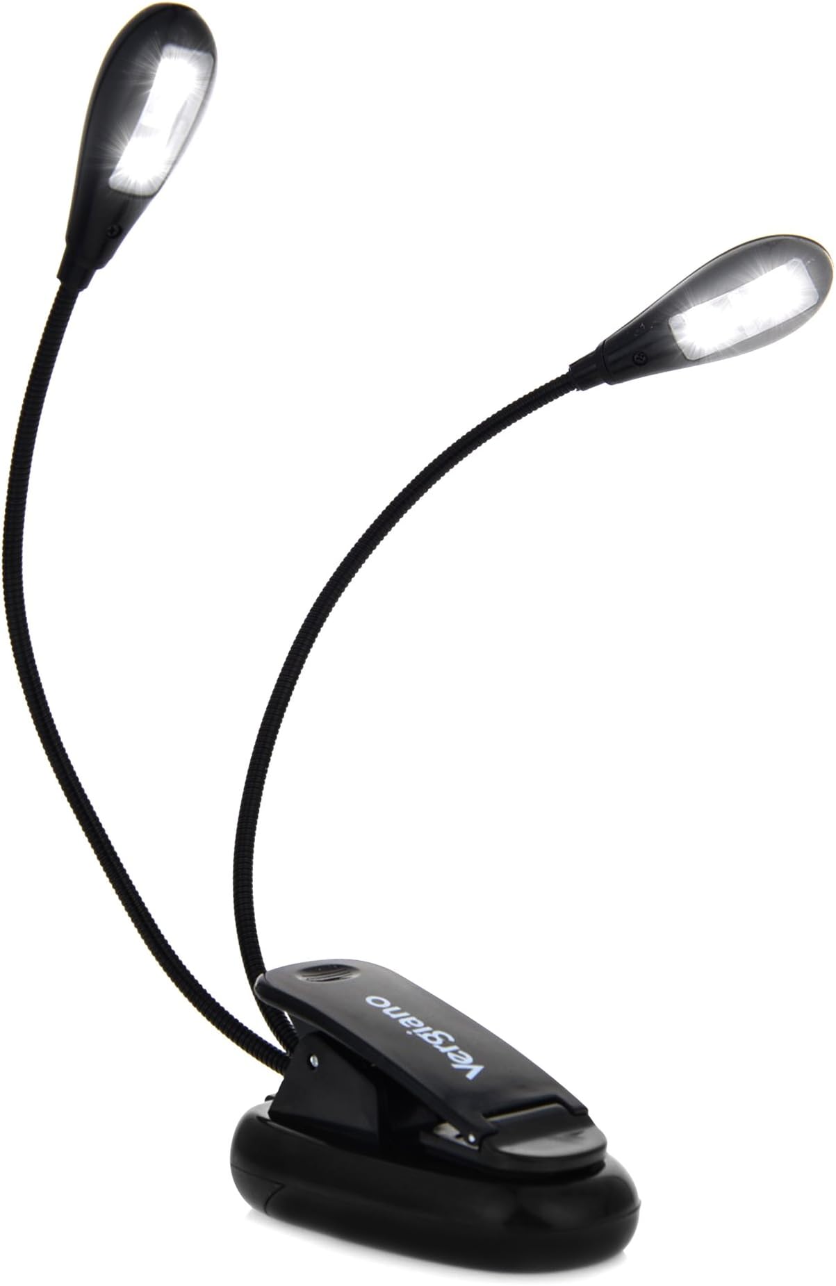 Super Bright Flexible Dual Head Clip on LED Reading Light - Clamp Lamp Sensitive Eye Care - Rechargeable USB Desk or Table Lamp - Music Stand Light (Black)