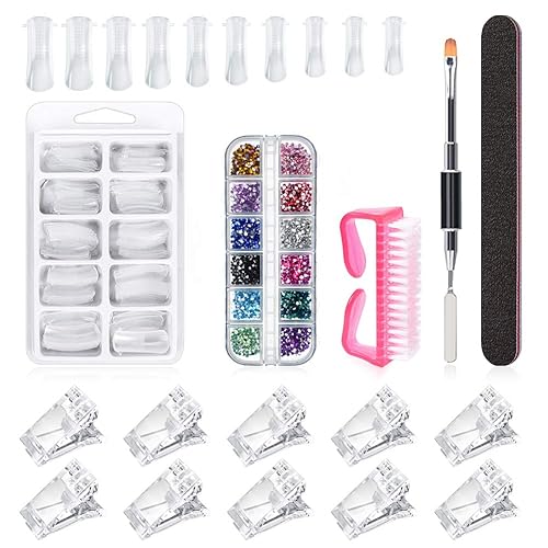 Spove Poly Extension Gel Dual Nail Forms Set Poly Gel para Quick Building Nail Kit Stiletto Scale Gel Nail Molds Acrílico Puntas de Uñas Clips