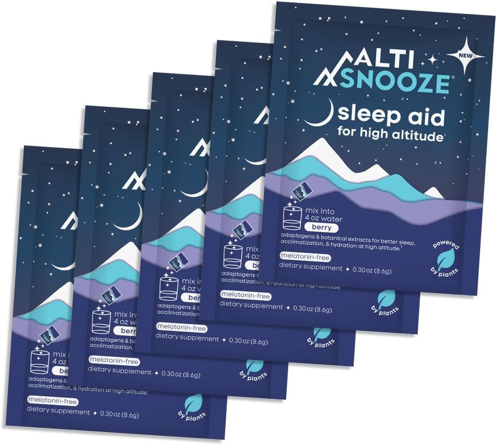 Sleep Aid for High Altitude | Melatonin-Free | Cordyceps, L-Theanine | Altitude Headache, Nausea & Fatigue | Ski Trip, Jet Lag & Mountain Travel | Berry Drink Mix | 10 Packets