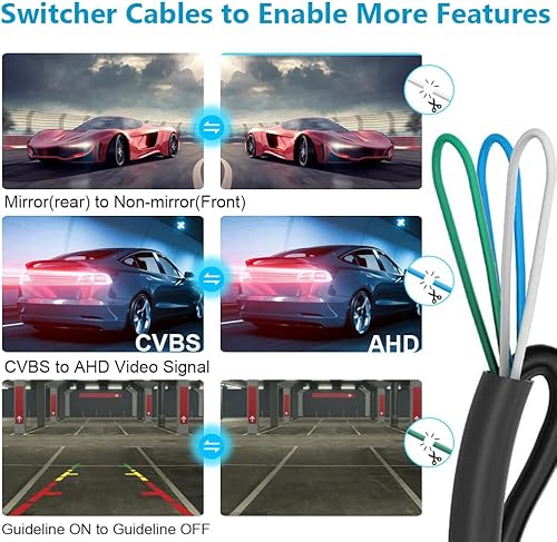 Miniatura 5 de B-Qtech Cámara de visión trasera de respaldo para vehículo AHD 1080P, lente ojo de pez ajustable de gran angular de 175 CVBS AHD conmutable, cámara