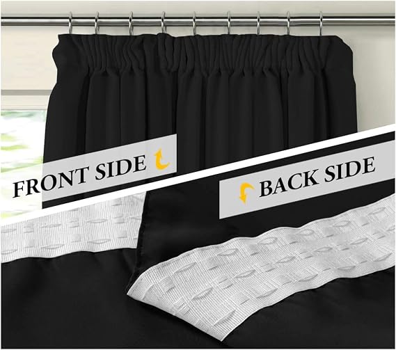 BellaHills Blackout Curtains Short Curtains for Bedroom - Thermal Top Tape Blackout Curtain Drapes for Home Decoration Room Darkening Window Treatment for Light Blocking 46 x 54 Inch, 2 Panels, Black