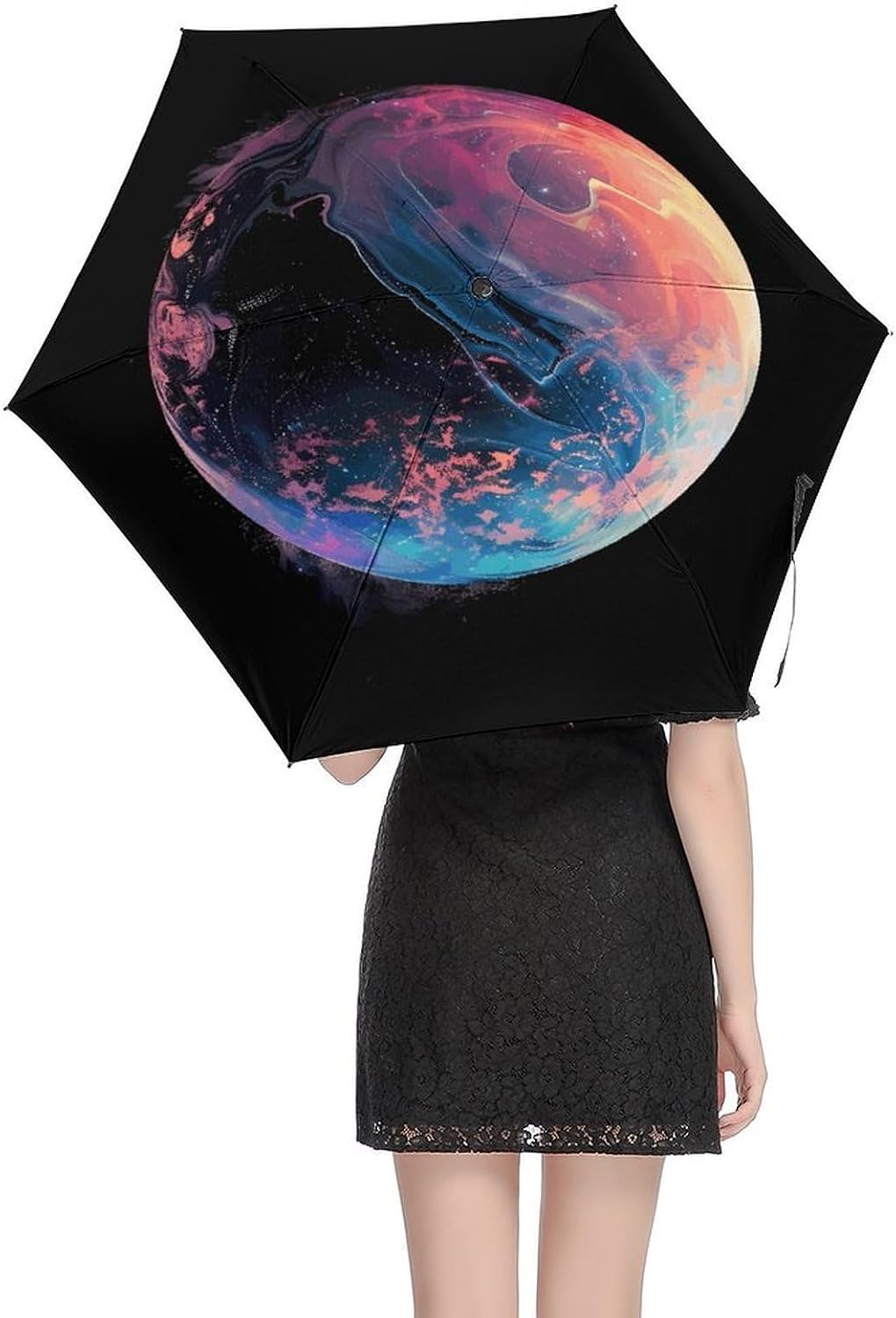 Planet1 Printed Exterior 5 Fold Umbrella,Windproof Travel Umbrella for Sun Protection, Small Portable,Compact Umbrellas for Travel, Purse Or Backpack