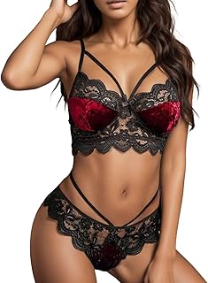 2 Pièces Ensemble Lingerie Femme Push Up, String Femme Sexy Chic Élégants Respirante Soutien-Gorge Col V Perspective Coupe Slim Seduction Léger Érotique Romantique Charme Confortable Tenue