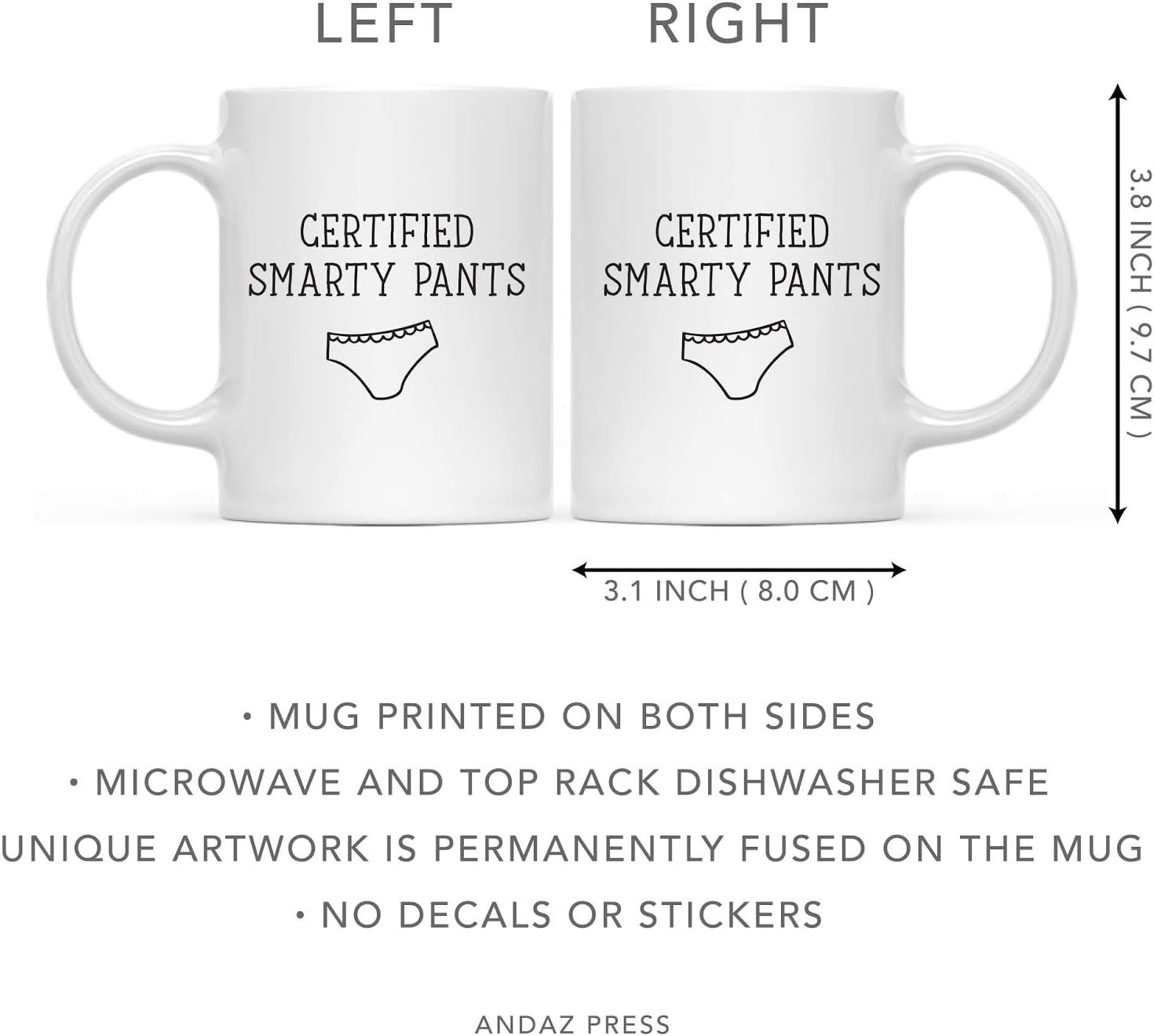 Andaz Press Funny Graduation 11oz. Coffee Mug Gag Gift, Certified Smarty Pants, 1-Pack, Funny Witty Humorous Graduation Present Ideas for Him Her Classmate Friend