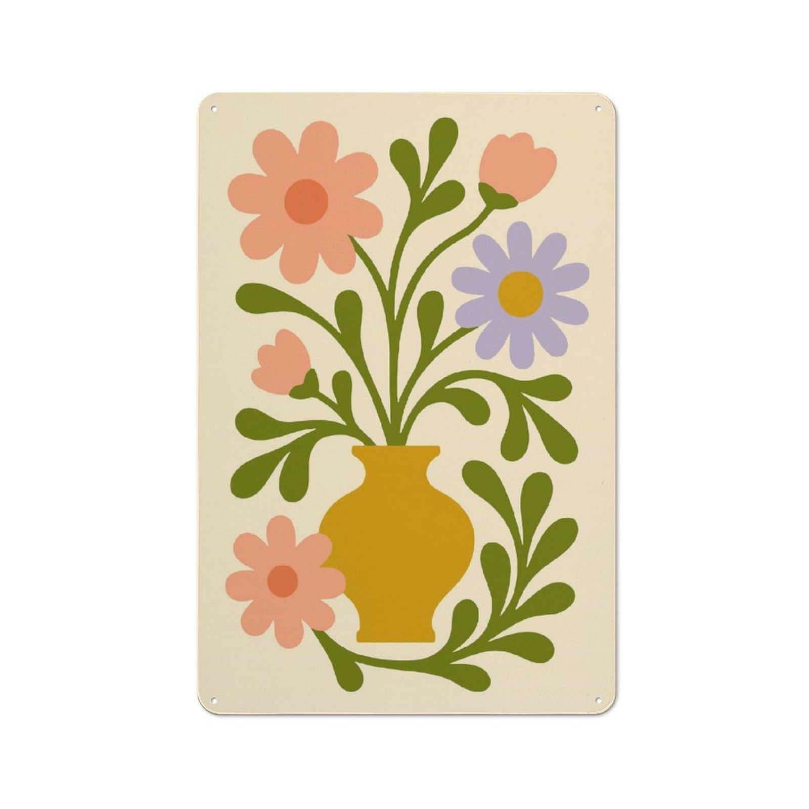 Junmoney Style-19 Urban Floral Arrangement In Vase Illustration Decorative Metal Plaque 30X20cm, Urban Room Decor For Flat, Bar, Studio Or Gallery Wall