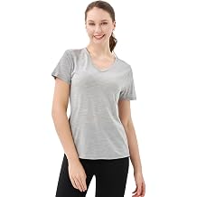 Merino Protect 100% Merino Wool V Neck T-Shirt for Women Short Sleeve Base Layers Odor Resistance Tops for Outdoor Hiking