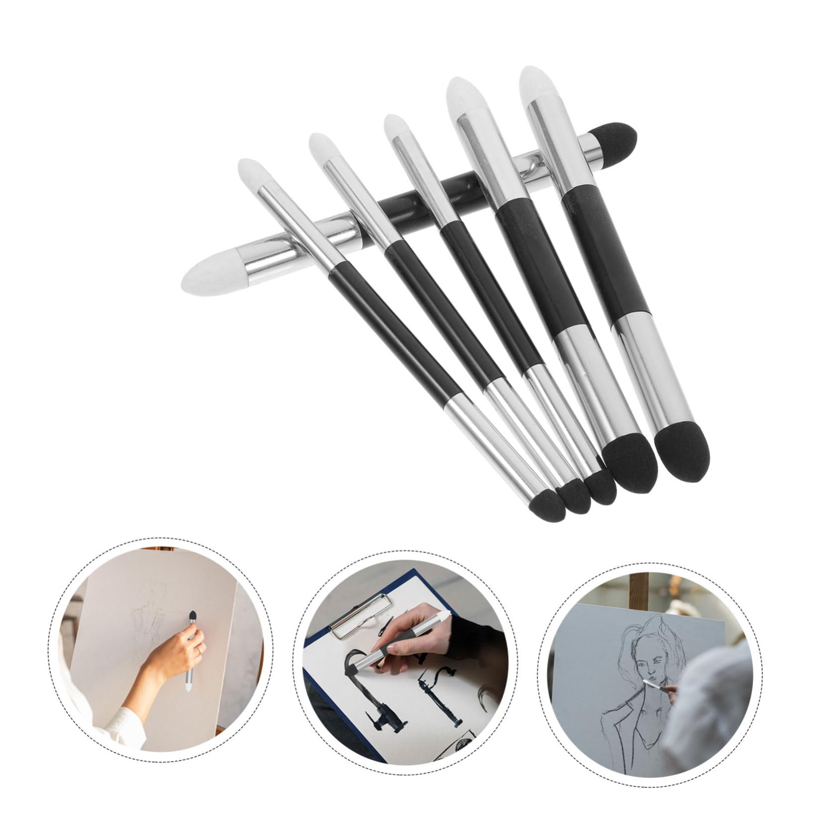 Set 6pz Pennelli Spugna Doppia Punta Lavabili per Disegno Portatili e Resistenti per Schizzi e Pittura Principianti