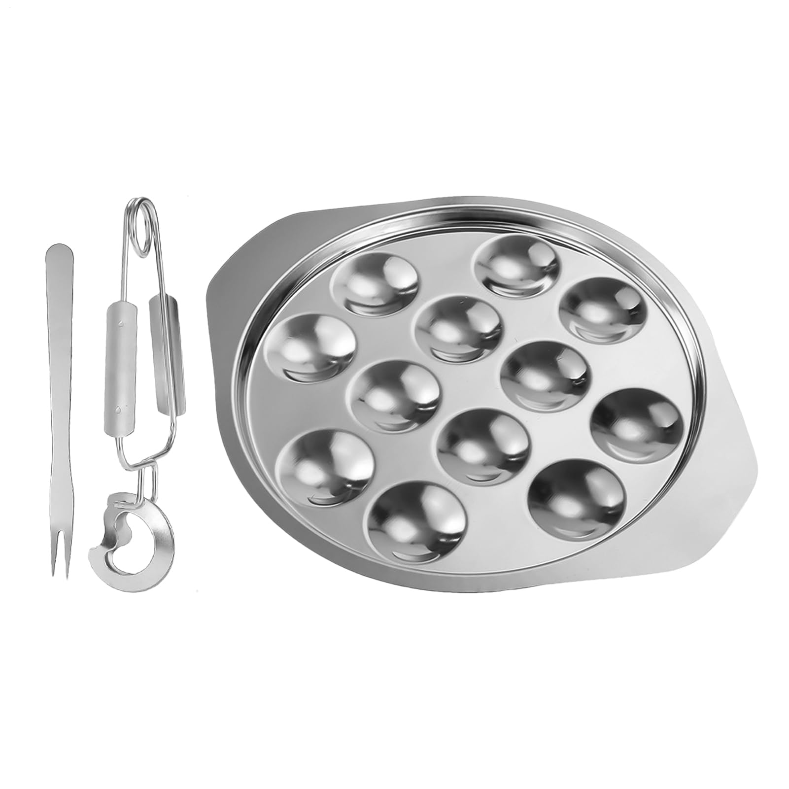 Platos de escargot de acero inoxidable de 12 agujeros con pinza y tenedor
