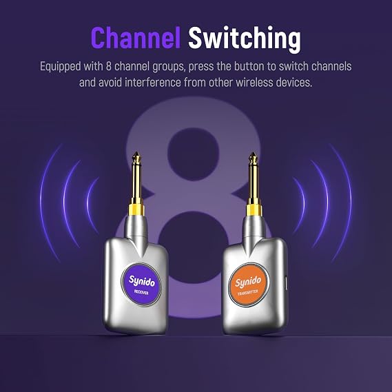 Synido Portable Guitar Audio Interface + 5.8GHz Wireless Guitar System Audio Transmitter Receiver
