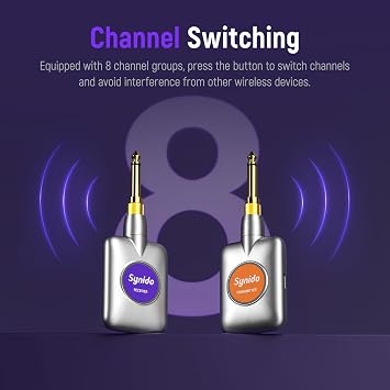 Synido Portable Guitar Audio Interface + 5.8GHz Wireless Guitar System Audio Transmitter Receiver