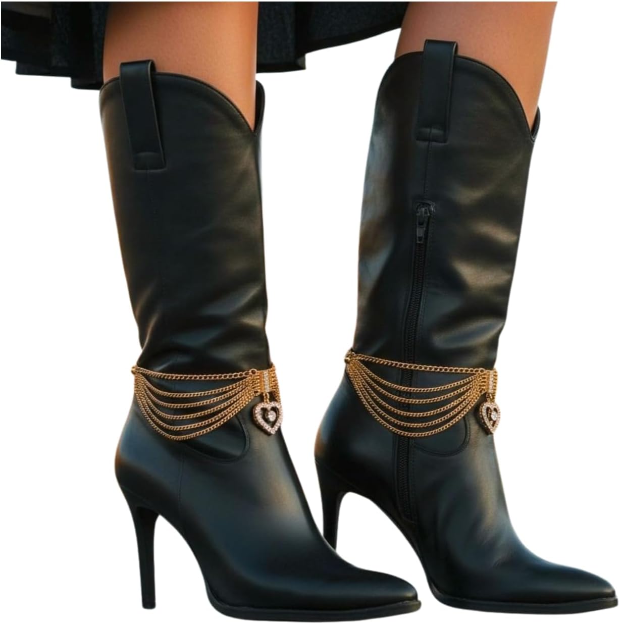 Trendy Fashion Jewelry 2PCS Women Western Boot Gold Chains Metal Bling Bracelet Anklet Shoe Love Charm Heart USA BC173