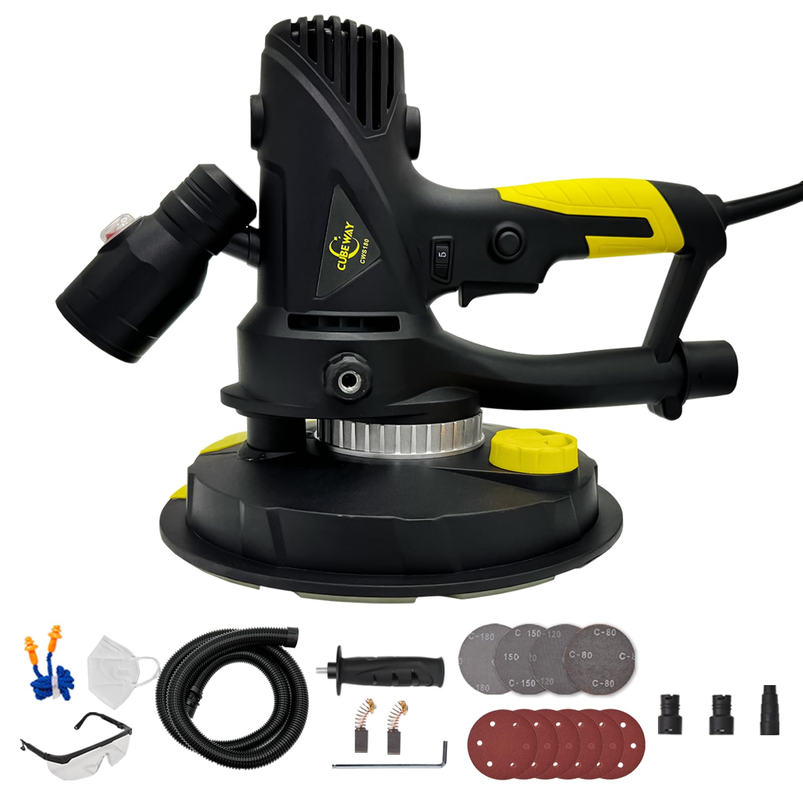 Photo 1 of Handheld Drywall Sander, Electric Drywall Sander with Vacuum, Variable Speed, 26Ft Power Cord, Dust Hose and Collection Bag, 720W 7' Electric Wall Polishing Machine for Popcorn Ceiling Cws180 With Light Torch