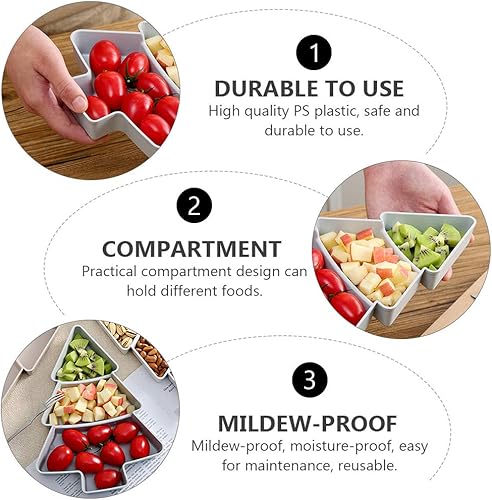 Miniatura 4 de 2 platos en forma de árbol de Navidad, bandeja de plástico dividida para servir aperitivos, 3 compartimentos multifunción para servir alimentos para
