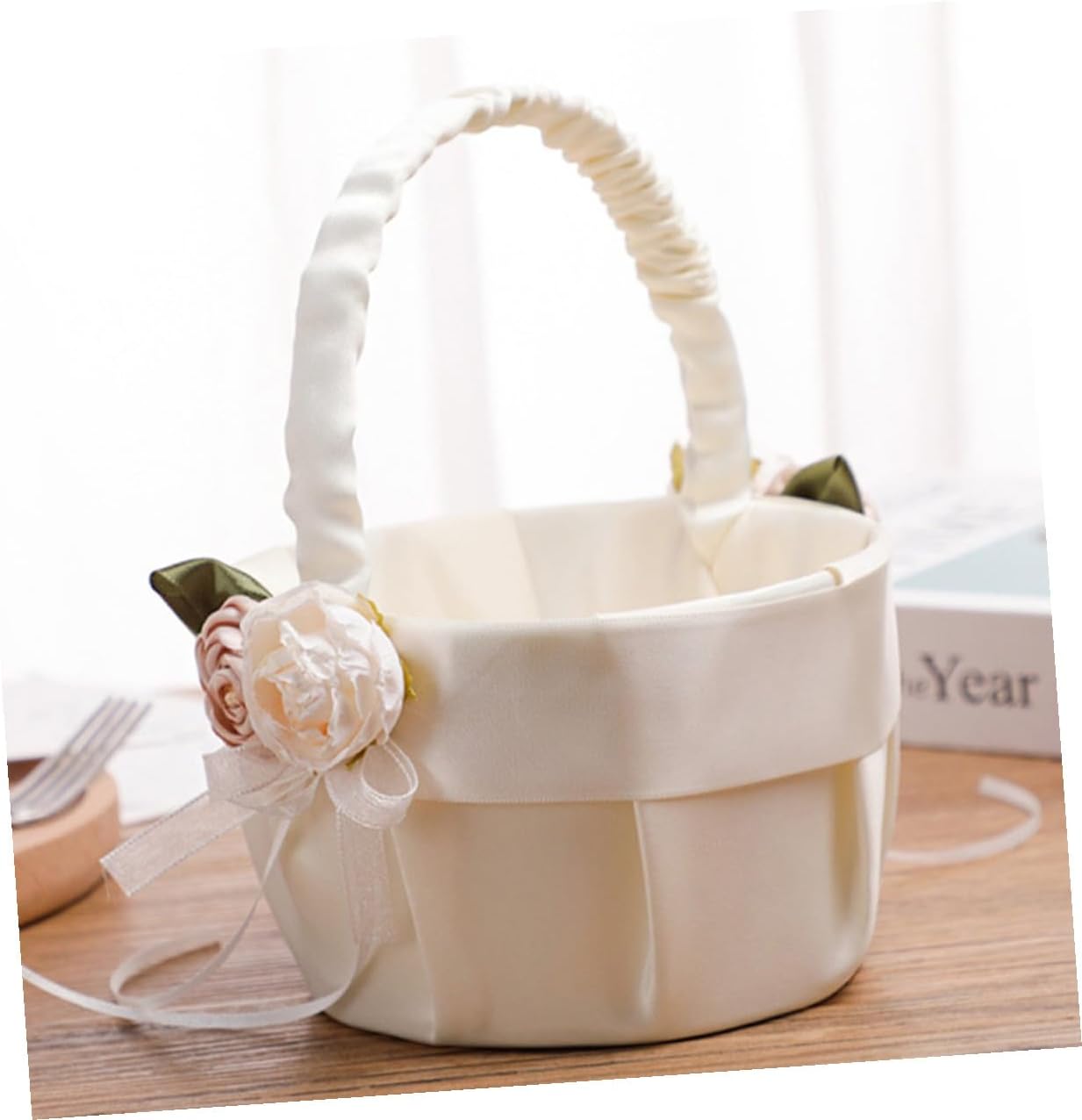 Wedding Flower Basket Ivory White Lace Small Petal Storage Basket Cloth for Flower Wedding Ceremony Party Supplies