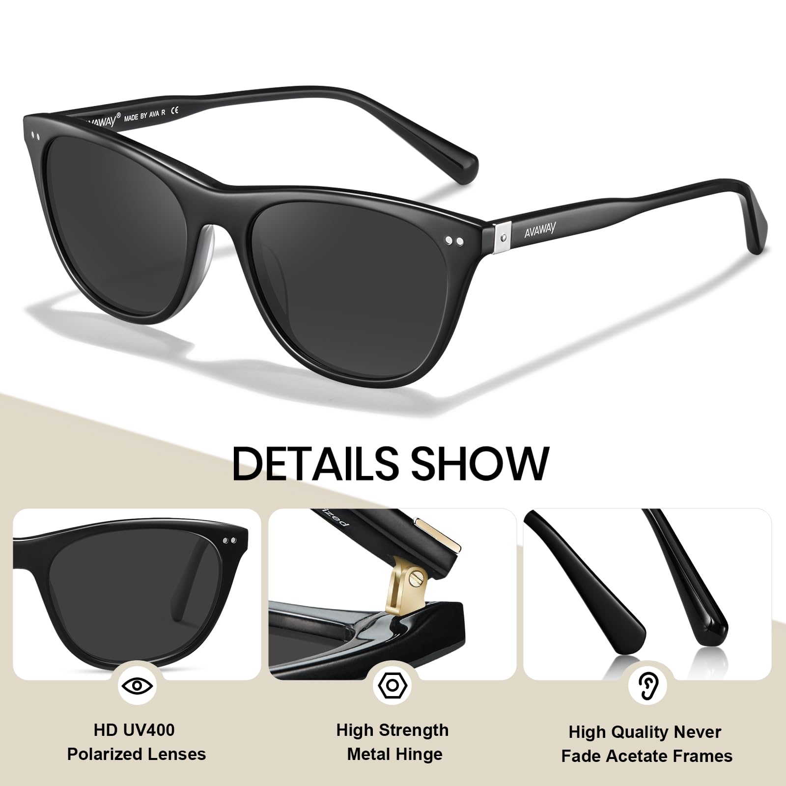 AVAWAY Gafas de sol de cara pequeña para mujeres con protección de rayos de ultravio polarizado retro gafas para damas para fotografía wandern viajando AV205
