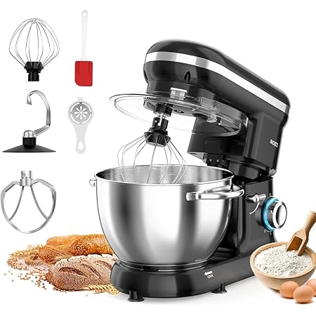 Stand Mixer, Rozi 660W 6-Speed Tilt-Head Food Mixer, Dough Mixer with 6-Quart Stainless Steel Bowl, Dough Hook, Mixing Beater & Whisk, Splash Guard