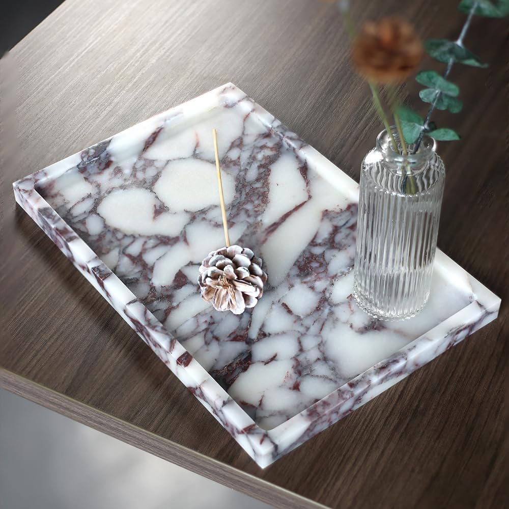 Real Luxurious Natural Marble Vanity Tray Genuine Marble Storage Tray for Home Decor Stone Tray for Bathroom/Kitchen/Vanity/Dresser,Plate Holder for Tissues, Candles, Towel - Image 5