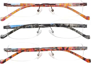 3-Pack Rimless Computer Reading Glasses Lightweight Spring Hinge Blue Light Blocking Readers for Women Men