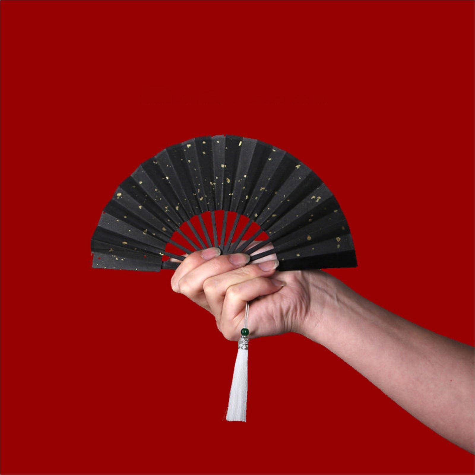 SXTYYH Mini 4-6inch Folding Hand Fan, Xuan Paper Chinese Style Folding Fans for Line Dancing, Pocket Size With Tassel, Handheld Fan for Women Foldable(4-inch black)