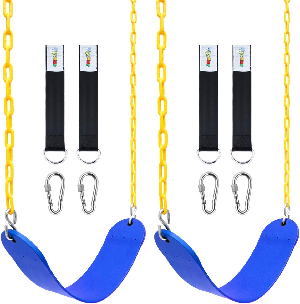 2 Pack Swings Seats Heavy Duty with 70.8" Chain Plastic Coated, Playground Swing Set Accessories Replacement with Snap Hooks and Hanging Strap(Blue) : Toys & Games