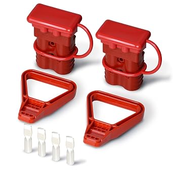 Kit 350 Amp 2Pcs Connectors Plugs 350A Quick Connect Disconnect 600 V+ 2 Pcs 350 amp Handle Battery Power Connector+2 Pcs Cover Dust Red