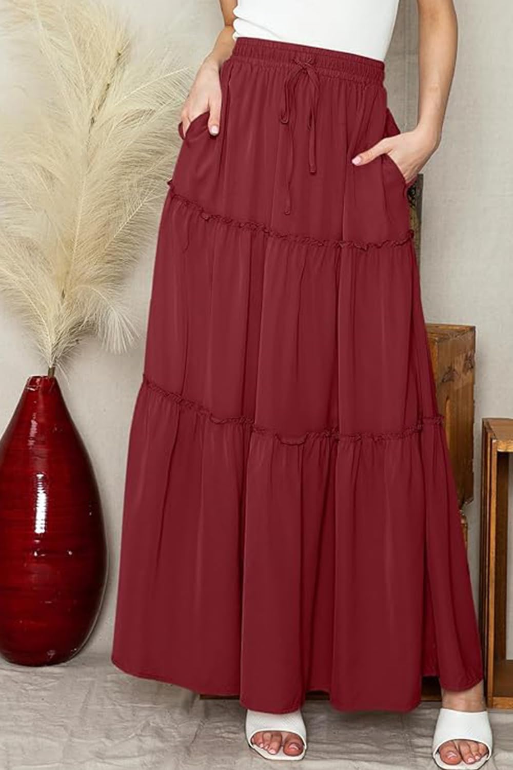 EARKOHA Womens Casual High Waist Tie Paisley Print Long Maxi Skirt with Pockets - Image 5