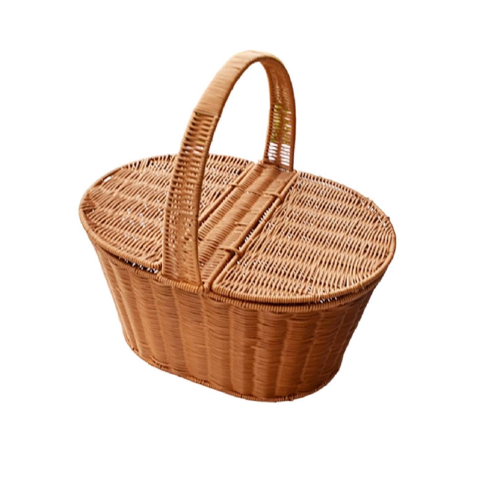 Picnic Basket with Lid Rattantype with Handle Hard-Sided for Storage, Shopping 45x30cm-image-14