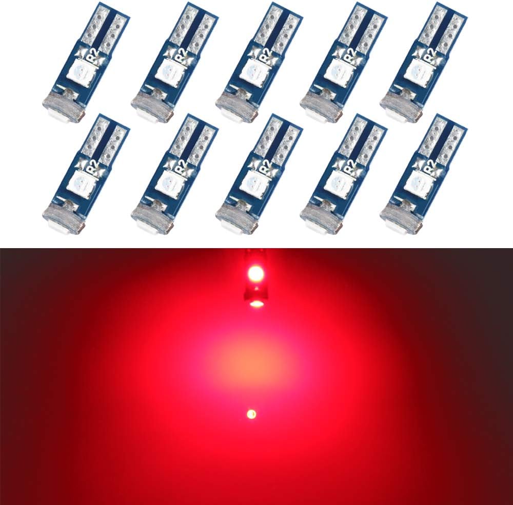 1797 T5 LED Bulb Dashboard Dash Lights Red 3030 SMD Wedge Base for Car Truck Instrument Indicator Air Conditioning AC Lamp Auto Interior Accessories Kit Bright 12V 1W Pack of 10【】