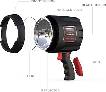 GOODSMANN Rechargeable Spotlight Handheld Halogen 1100 Lumens Spot Light with Portable Replaceable Battery 9924-0011-34