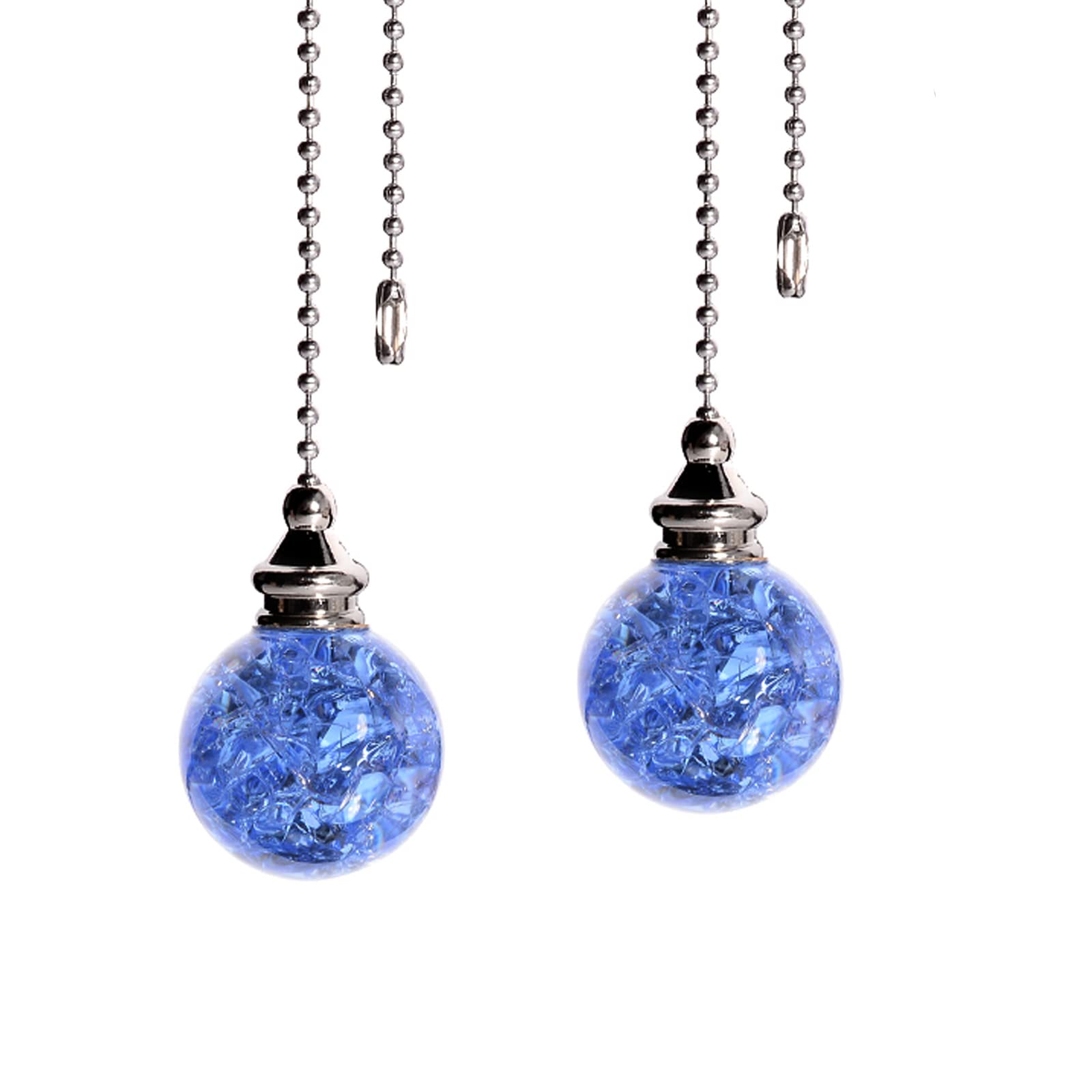 2PCS Light Blue Pull Chain Crystal Glass Ice Cracked Ball Pull Chain for Ceiling Fan Light Decoratio 50cm Extension Chain