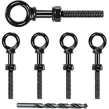 Muzata 5Pack 1/4" x 2" Black T316 Stainless Steel Eye Bolts CR31 | Includes Drill Bit for Easy Setup. With Nuts & Washers, Ideal for String Lights, Cables, Curtains, Boats and More