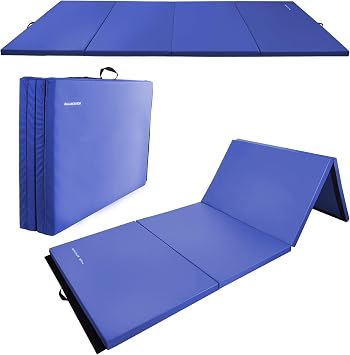 Fitvids Folding Exercise Gymnastics Mat 4x8x2" Gym Workout Mat with Carrying Handles High-Density Portable Fitness Aerobics Mats for Home Gym Yoga Pilates Tumbling MMA Core Training, Multiple Colors