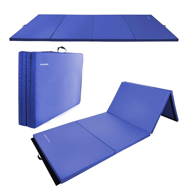 Fitvids Folding Exercise Gymnastics Mat 4x 8x2 Gym Workout Mat with Carrying Handles High-Density Portable Fitness Aerobics Mats