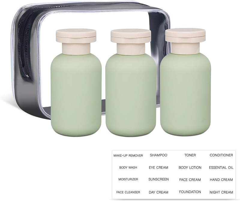 Frascos recarregáveis ASEVAT para viagem, 3,4 oz, com tampa flip, 3 unidades