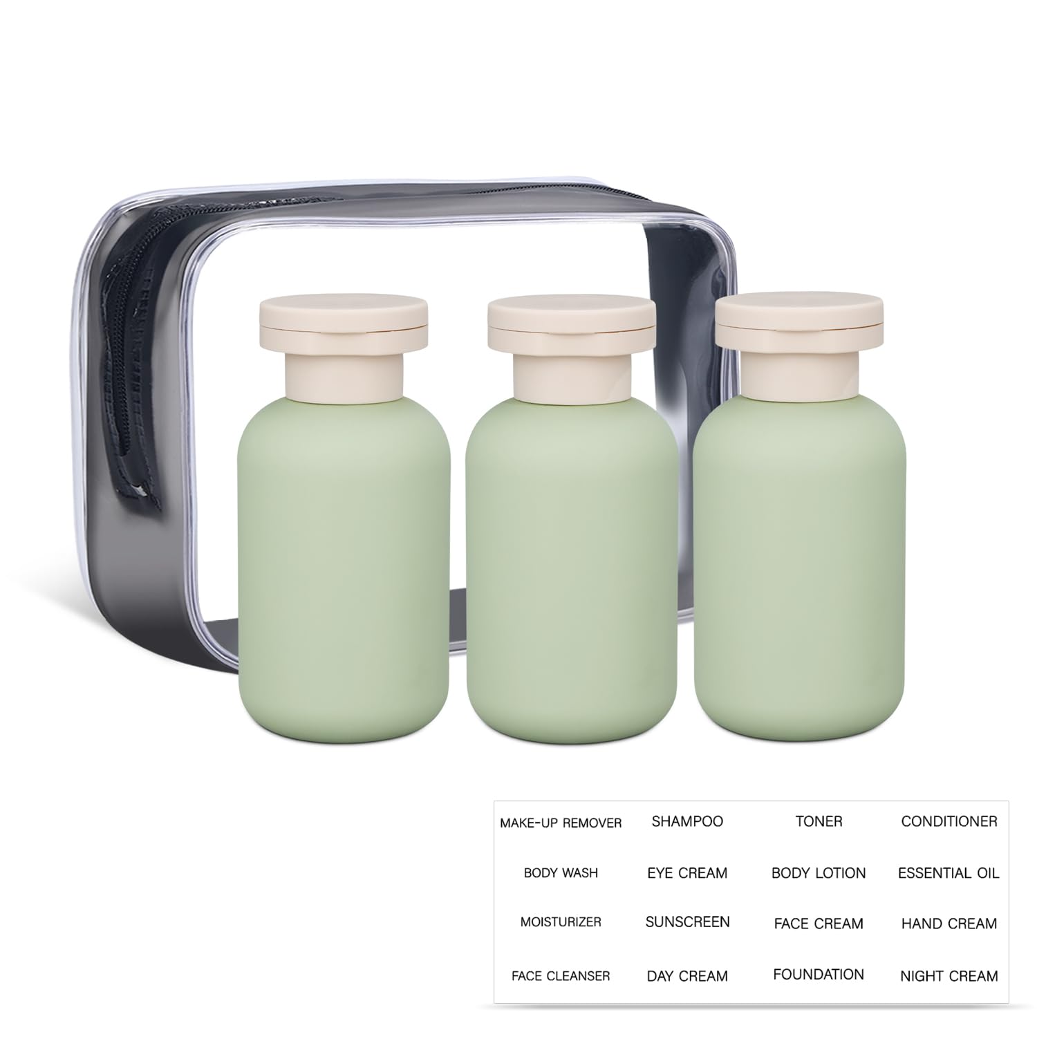 ASEVAT 3.4 oz Travel Bottles for Toiletries, Leak Proof Squeeze Bottles Refillable, Plastic Bottles with Caps for Shampoo, Lotion, Cream, Conditioner and Liquids (3 Pcs)