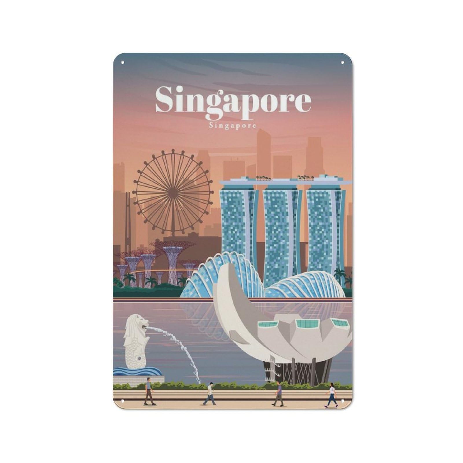 Junmoney Travel To Singapore Shed Style Metal Wall Decor 30X20cm, Tin Sign For Conservatory, Home Bar Or Utility Room