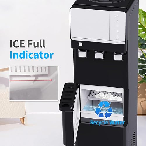 Miniatura 6 de IKT Dispensador de enfriador de agua fría y caliente con máquina de hielo para botella de 5 galones, 27 libras, capacidad diaria, luz nocturna,