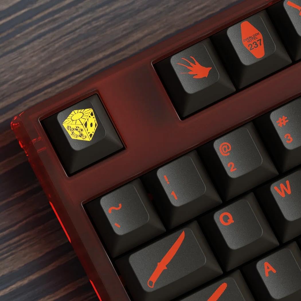 Apos X KDS Splatter Horror Keycap Set – Halloween Themed PBT Keycaps with Blood Red Legends, Reverse Dye-Sublimation, Cherry Profile, Full-Size Layout + Novelty Keys for Gaming & Mechanical Keyboards